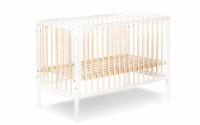 drevená posteľ dla niemowlaka so zábradlím Timi - Biely/Borovica, 120x60 drevená posteľ w bialym farbe  