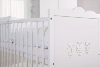 dřevěnýpostel dla niemowlaka z szuflada i barierka Marsell - Bílý, 140x70 postel z printem w sowy 