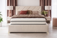 postel čalouněné pro ložnice s úložným prostorem Tiade - 140x200, Nohy zlaté jasne postel čalouněné z wysokim wezglowiem s prošíváním 