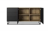 Komoda Asha 167 cm so zásuvkami - artisan / čierny mat  Komoda Asha 167 cm so zásuvkami a kovovým podstavcom - vnútro - artisan / Čierny mat - vnútro