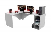Rohový PC stôl Kerbi 135 cm s LED ľavý - biela Písací stôl gamingowe narozne lewe Kerbi 135 cm z tasma LED - Biely