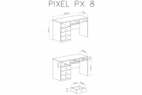 Psací stůl mládežnický Pixel 8 - Dub piškotový/Alb lux/šedý Psací stůl pro mládež Pixel 8 - dub piškotový/Alb lux/šedý - schemat