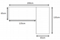 Rohový písací stôl Verin 200x135 cm na pravá - čierna Písací stôl narozne Verin 200 cm na kovových nohách pravý - Čierny