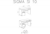 Písací stôl Sigma SI10 - Biely lux / betón / Dub Písací stôl Sigma SI10 - Biely lux / betón / Dub - schemat