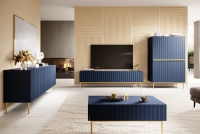 TV skrinka Nicole 200 cm - námornícka modrá MDF / zlaté nožičky TV skrinka do obývacej izby