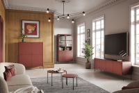TV stolík Sonatia 200 cm - burgundová TV skrinka štvordverová z 2 ukrytymi zásuvkami Sonatia 200 cm - burgund - vizualizácia