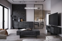 TV stolek Larena 150 cm s výklenkem - černý beton / černé nožky Skříňka rtv do obývacího pokoje