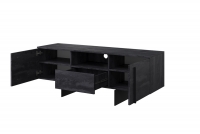 TV stolek Larena 150 cm s výklenkem - černý beton / černé nožky Černá Skříňka rtv na czarnych nogach