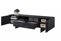 TV stolek Larena 200 cm s výklenkem - černý beton / černé nožky Černá Skříňka rtv na czarnych nogach
