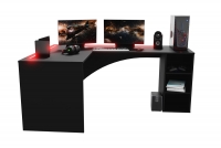 Rohový PC stôl Kerbi 135 cm s LED ľavý - čierna Písací stôl gamingowe narozne lewe Kerbi 135 cm z tasma LED - Čierny 