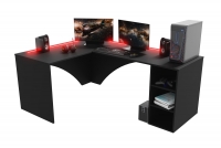 Rohový PC stôl Kerbi 135 cm s LED ľavý - čierna Písací stôl gamingowe narozne lewe Kerbi 135 cm z tasma LED - Čierny 