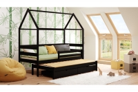 postel dětské domeček přízemní výsuvná Comfio - Černý, 80x160 postel dětské domeček přízemní výsuvná Comfio - Černý