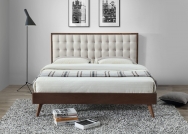 Drevená posteľ s čalúneným čelom Solomo 160x200 - orech/ béžová drevená posteľ s čalúneným čelom solomo 160x200 - Orech/ Béžová