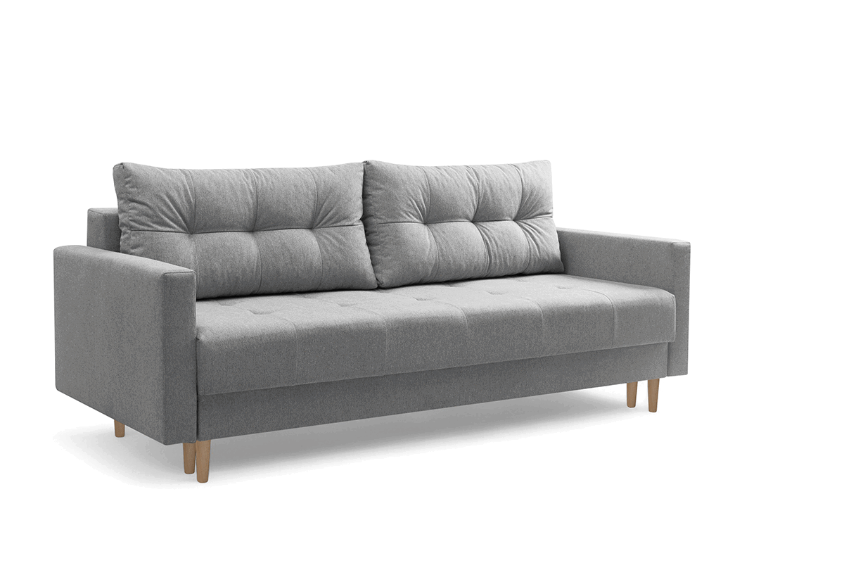 Trojmiestna rozkladacia pohovka Romano – sivá pletená látka Gemma 86 / bukové nožičky Pohovka rozkladana trojmiestna Romano - šedá plecionka Gemma 86 / buk