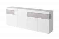 Komoda čtyřdveřová s zásuvkami Silke 25 - Bílý lesk / colorado beton Bílá Komoda 