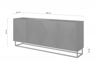 Komoda Asha 200 cm - dub artisan / černý mat / černý kovový podstavec Komoda Asha 200 cm s frézovanou přední částí i metalowym stelazem - artisan / černá mat