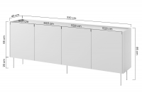 Desin 220 4D2SZ négyajtós fiókos komód - kerámia vörös / nagano-tölgy Komód Desin 220 cm z 2 ukrytymi fiokok i metalowymi nogami - kerámia vörös / dab nagano