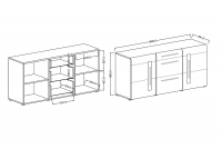dvoudveřová Komoda Tulsa 26 s zásuvkami 180 cm - Bílá / bílý lesk Komoda dvoudveřová se třemi  zásuvkami Tulsa 26 - Bílá / bílý lesk - Rozměry