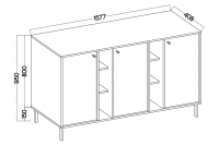 Komoda Lotina II 3F - 158 cm - eukalyptus / čierny nožičky Komoda Lotina II 3F - 158 cm - eukaliptus / čierny nožičky