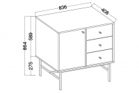 Komoda Lotina III 1F3S so zásuvkami 84 cm - eukalyptus / čierny nožičky Komoda Lotina III 1F3S so zásuvkami 84 cm - eukaliptus / čierny nožičky