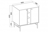 Komoda Lotina III 2F - 100 cm - eukalyptus / čierny nožičky Komoda Lotina III 2F - 100 cm - eukaliptus / čierny nožičky