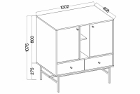 Komoda Lotina III 2F3S so zásuvkami 100 cm - čierny grafit / zlaté nožičky Komoda Lotina III 2F3S so zásuvkami 100 cm - Čierny grafit / zlote nožičky