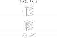 Pixel 9 gyerek komód - kekszes tölgy/lux fehér/szürke Komoda mlodziezowa Pixel 9 - dub piškotový/Bílý lux/szürke - schemat