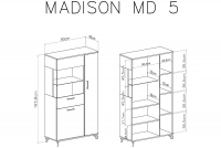 Komoda třídveřová Madison MD5 - Bílý / Dub piškotový Komoda třídveřová Madison MD5 - Bílý / dub piškotový - Rozměry