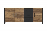 trojdverová Komoda Olin 47 z szufladam 192 cm - appenzeller fichte / Čierny mat Komoda