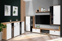 Komplet nábytku do obývacího pokoje Kaja s lamelami - bílá / dub artisan Nábytek do obývacího pokoje s lamelami