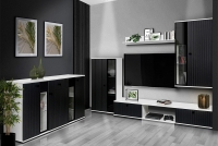 Komplet nábytku do obývacího pokoje Kaja s lamelami - černá / bílá Komplet nábytku do obývacího pokoje Kaja s lamelami