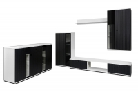 Komplet nábytku do obývacího pokoje Kaja s lamelami - černá / bílá Komplet nábytku do obývacího pokoje