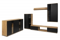 Komplet nábytku do obývacího pokoje Kaja s lamelami - černá / dub artisan Komplet nábytku do obývacího pokoje s lamelami