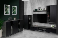 Komplet nábytku do obývacího pokoje Kaja s lamelami - černá / matera Černá Obývací stěna s lamelovými čely