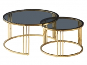 Konferenční stolek VIENNA sklo kouřový/zlatý (Komplet) Zestaw dwóch stolików kawowych Vienna ze szklanym blatem - szkło dymione / złoto