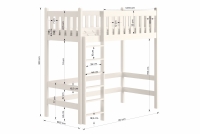 postel vyvýšená postel dřevěná Swen ZP 008 - Bílý, 80x190 postel vyvýšená postel dřevěná Swen - Rozměry