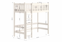 postel vyvýšená postel dřevěná Swen ZP 008 - Bílý, 90x200 postel vyvýšená postel dřevěná Swen - Rozměry
