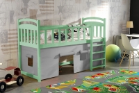 Dětská vyvýšená postel Felixio ZP 003 - certifikát limetková vyvýšená postel z domkiem pod spodem 