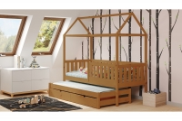 Detská posteľ v tvare domčeka s výsuvnou prístelkou Nemos  drewniane Detská posteľ v tvare domčeka 