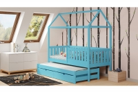 Detská posteľ v tvare domčeka s výsuvnou prístelkou Nemos  Modré Detská posteľ v tvare domčeka 