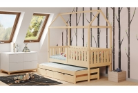 Detská posteľ v tvare domčeka s výsuvnou prístelkou Nemos  sosnowe Detská posteľ v tvare domčeka