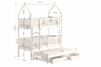Detská posteľ domček poschodová s výsuvným lôžkom Nemos - Čierny, 80x160 Posteľ dzieciece poschodová s výsuvným lôžkom Nemos - Rozmery
