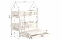 Detská posteľ domček poschodová s výsuvným lôžkom Nemos - šedý, 90x180 Posteľ dzieciece poschodová s výsuvným lôžkom Nemos - Rozmery