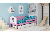 Dětská dřevěná postel Denis III Srdce růžová postel se zásuvkami 