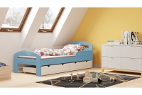 Dětská dřevěná postel Wiki Modré postel drewniane z zásuvkami 