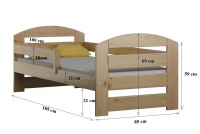 Drevená detská posteľ Wiola II Rozmery postele