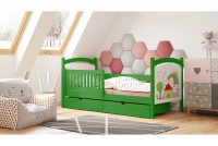 Drevená detská posteľ s tabuľou na kreslenie Amely 90x190 Certyfikat Zelené Posteľ so zásuvkami