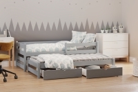 Detská posteľ prízemná s výsuvným lôžkom Alis DPV 001 - šedý, 90x200 Posteľ prízemná s výsuvným lôžkom Alis - Farba šedý - vizualizácia
