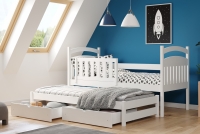 Detská posteľ prízemná výsuvna Amely - Farba Biely, rozmer 80x180 Posteľ dzieciece prízemná s výsuvným lôžkom Amely - Farba Biely - vizualizácia