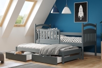 Detská posteľ prízemná výsuvna Amely - Farba grafit, rozmer 80x190 Posteľ dzieciece prízemná s výsuvným lôžkom Amely - Farba grafit - vizualizácia